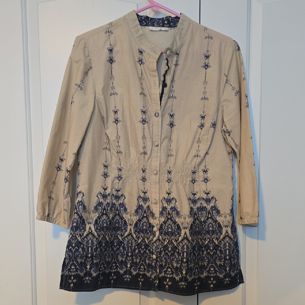 Charter Club Tan and Navy Patterned Tunic